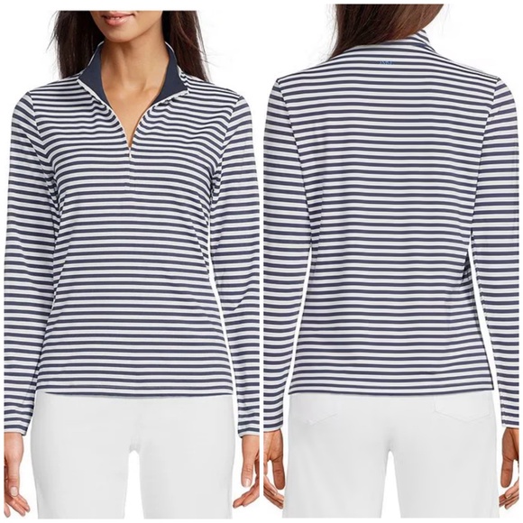 J MCLAUGHLIN ACE KNIT STRIPE 1/4 ZIP MOCK NECK LS PULLOVER CATALINA CLOTH M - Picture 1 of 10